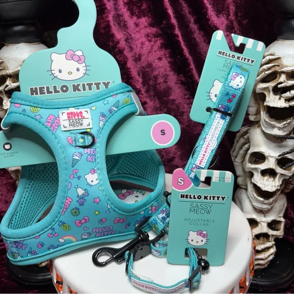 Sassy Meow Sanrio Hello Kitty SMALL Cat Dog Blue Collar Leash & Harness